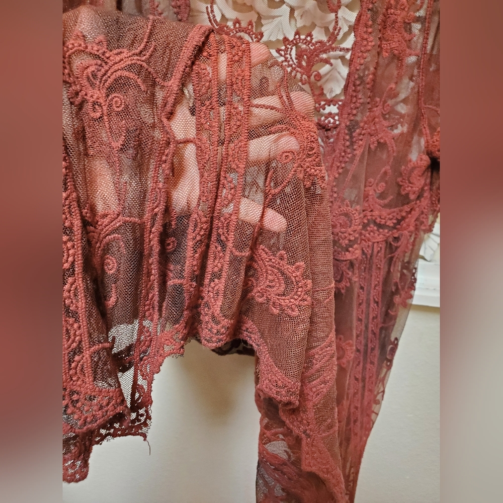 Overdyed Upcycled Floral Lace Duster Kimono Size 1X - Picture 6 of 10